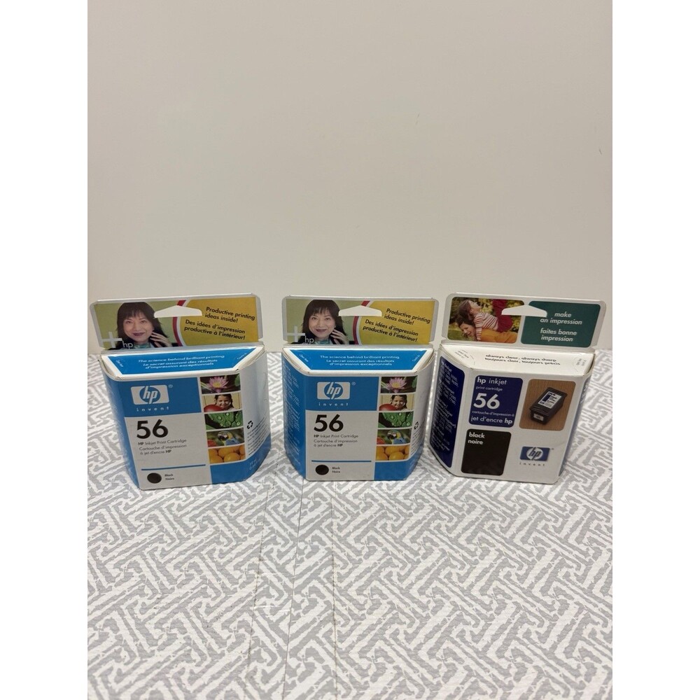 Bundle 3x Genuine HP 56 Black Ink Cartridges Sealed Box New Old Stock Exp 05/06